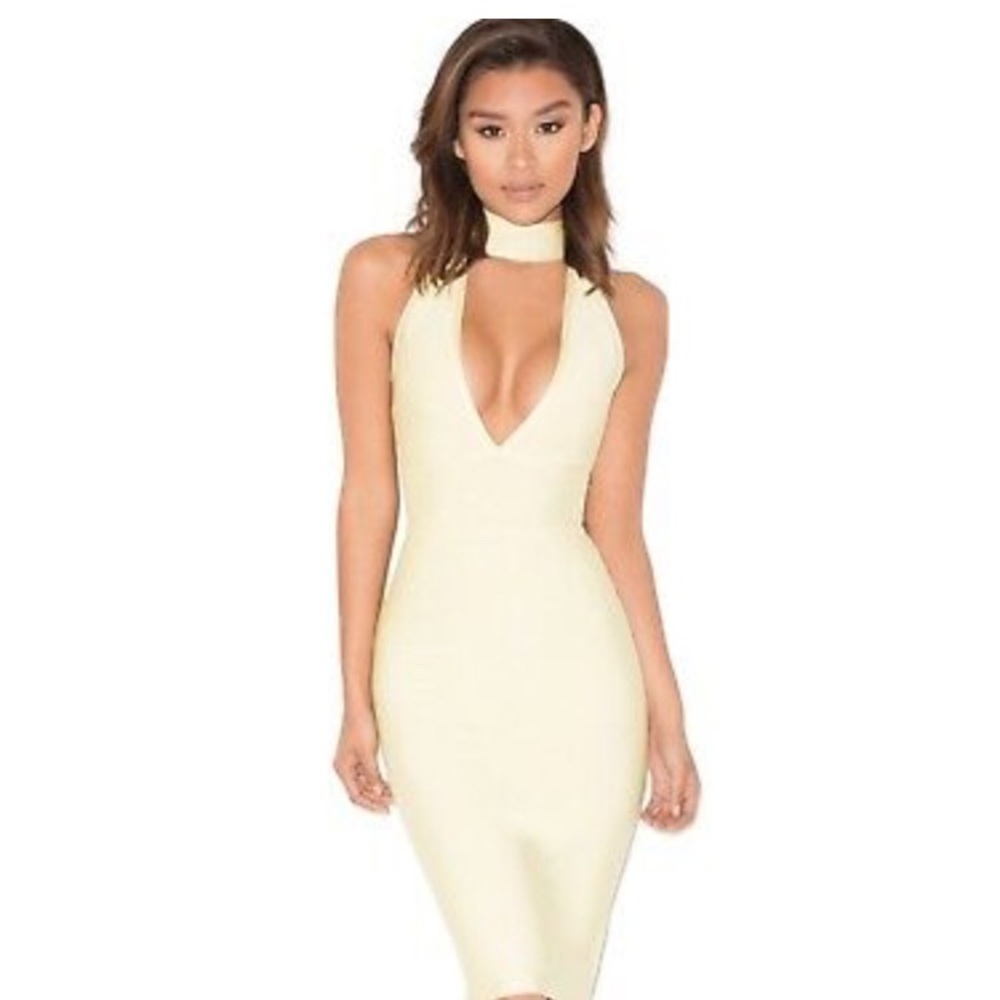 NWT House of CB Pale Yellow Bandage Mini Dress
